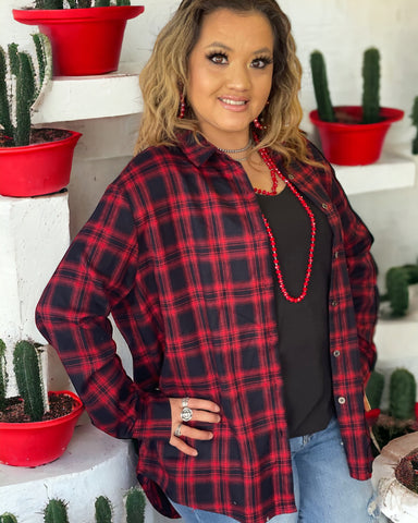 MIA RED AND BLUE PLAID TOP