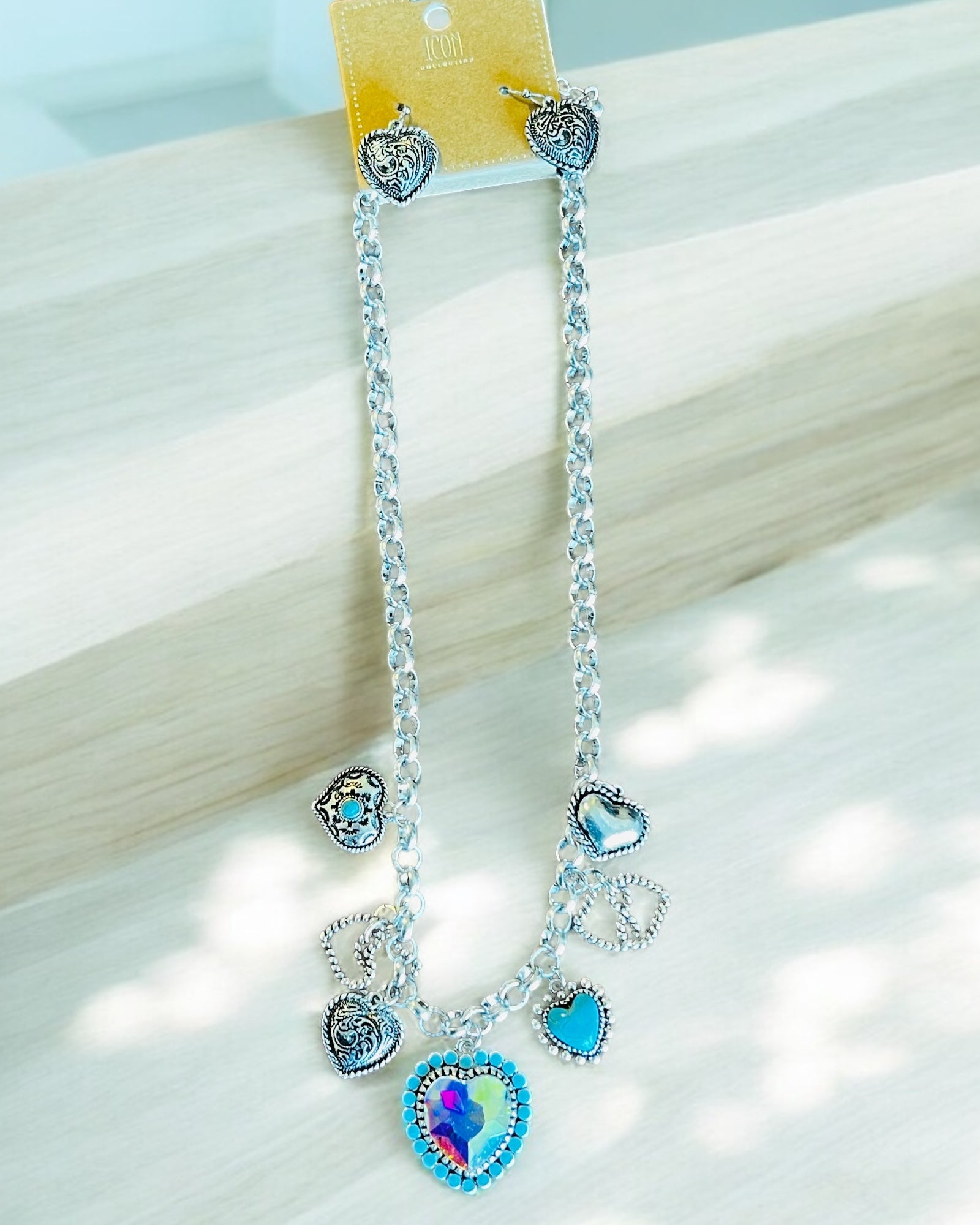 HEART CHARM NECKLACE SET WITH EARRINGS