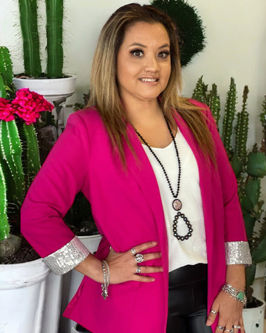 PINK SEQUIN CUFFED BLAZER