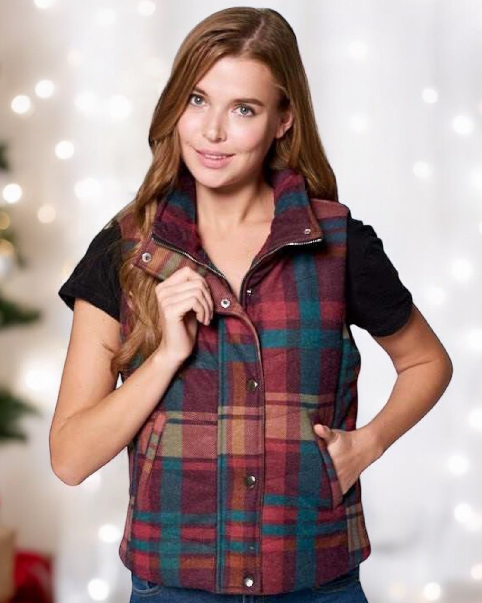 2024 BURGUNDY PLAID VEST