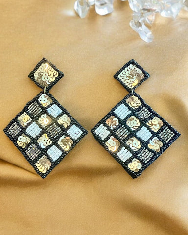 GOLD SEQUIN BEADED EARRINGS