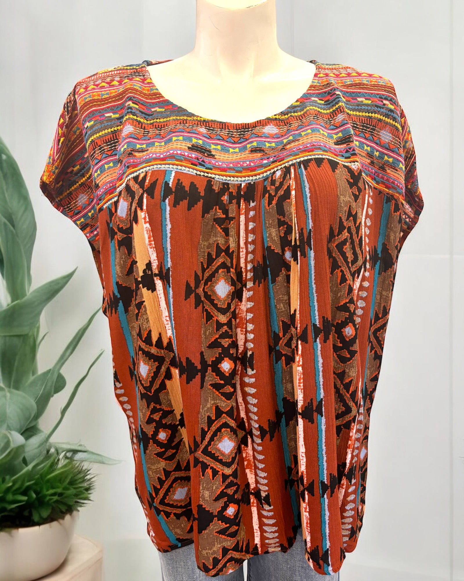 MENA SOUTHWEST EMBROIDERED TOP