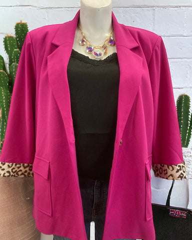 PINK LEOPARD SLEEVE BLAZER