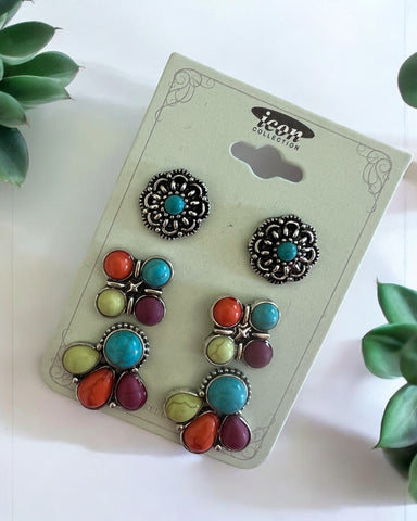 3 PC MULTI COLOR EARRINGS