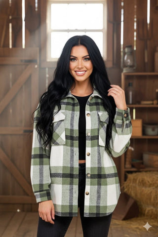 FLEECE LINED GREEN PLAID SHACKET
