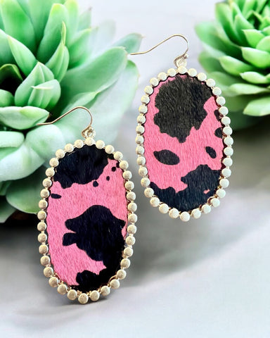 WILLA PINK COW PRINT EARRINGS