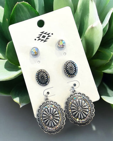 3 PC CONCHO EARRINGS