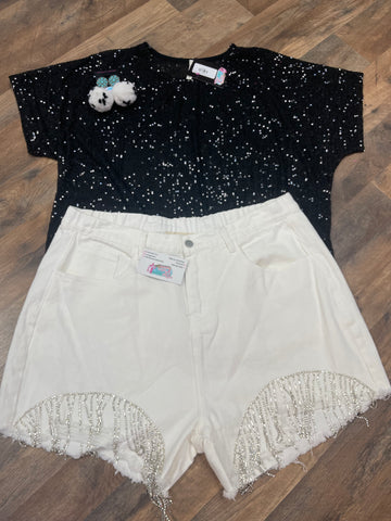 WHITE RHINESTONE SHORT