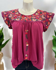 WILLA WINE EMBROIDERED SAVANNA JANE TOP