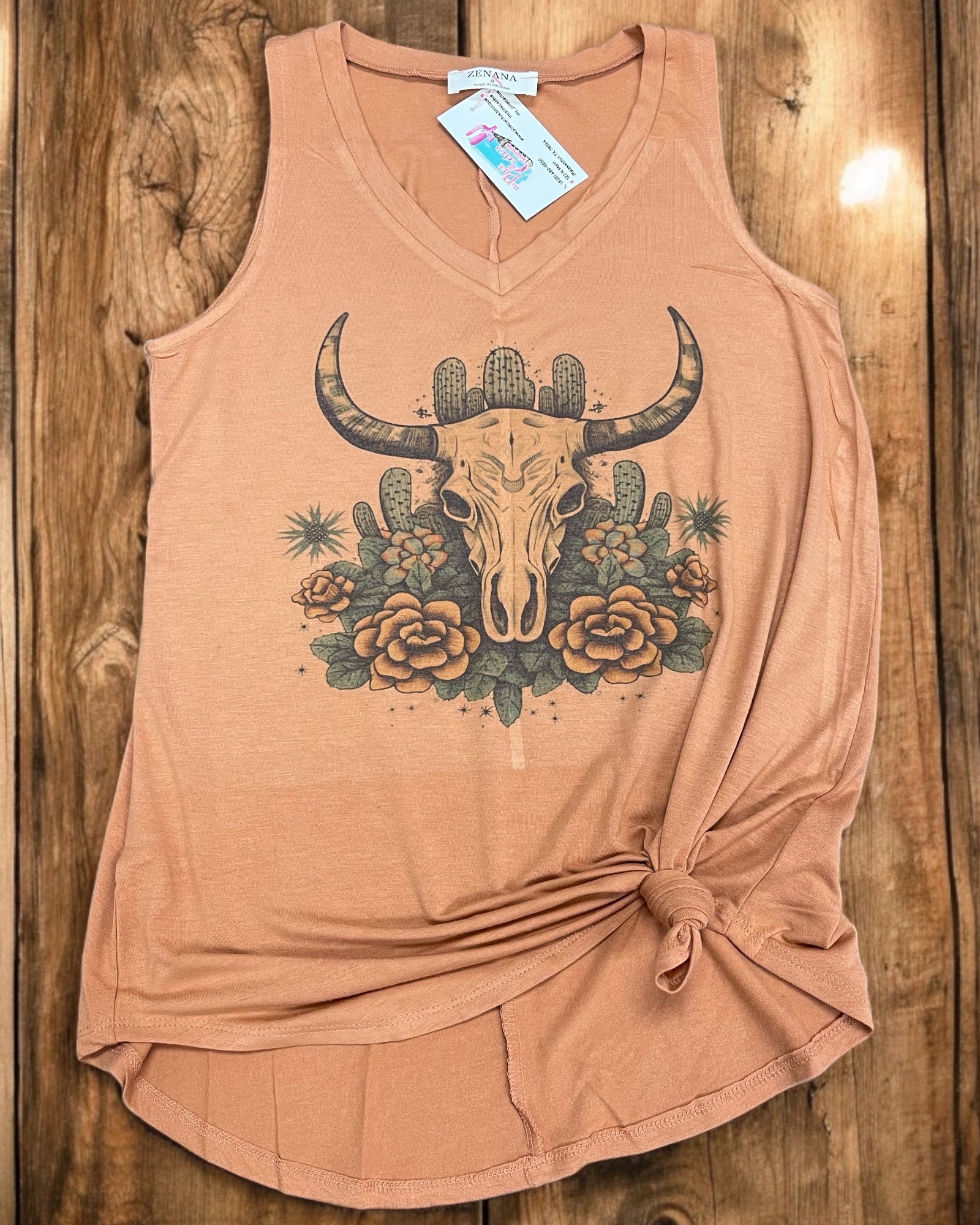 BURNT ORANGE BULL SKULL TANK