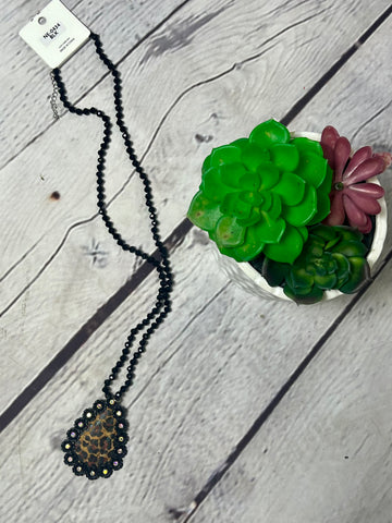 BLACK FLORAL LEOPARD NECKLACE