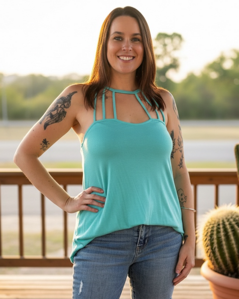 CASANDRA STRAPPY NECKLINE TANK