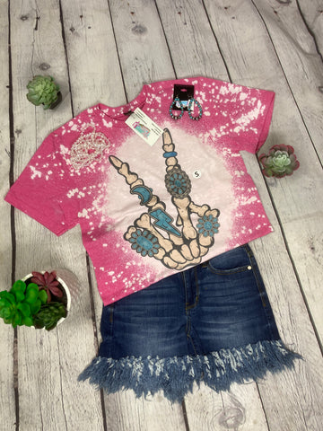 PINK BLEACHED TURQUOISE HAND TEE
