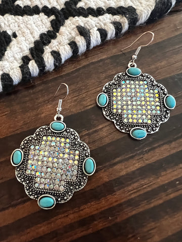 JENNA RHINESTONE AND TURQUOISE EARRINGS