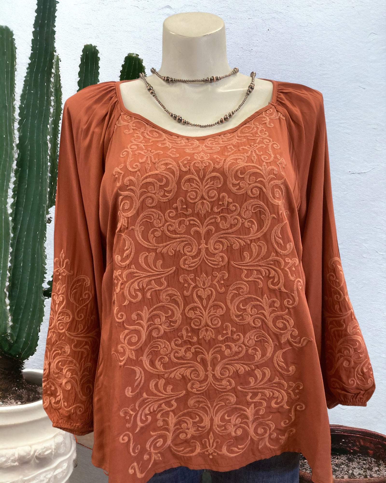 LARISSA RUST EMBROIDERED TOP