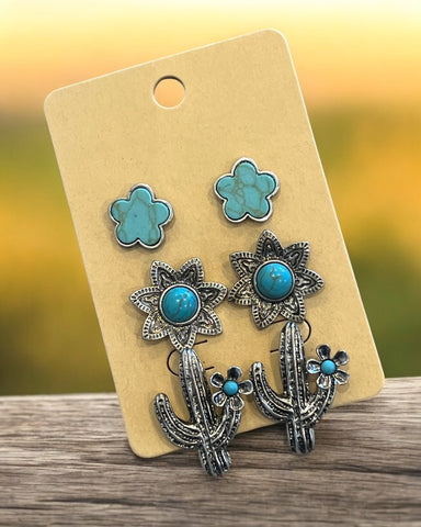 3 PC CACTUS EARRINGS