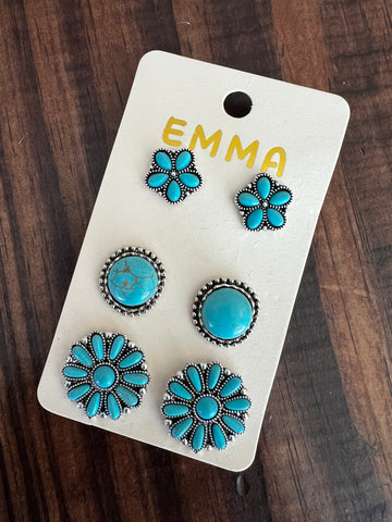 BRENDA 3 PC TURQUOISE EARRINGS