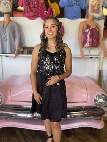 SILVIA BLACK SILVER SEQUIN DRESS
