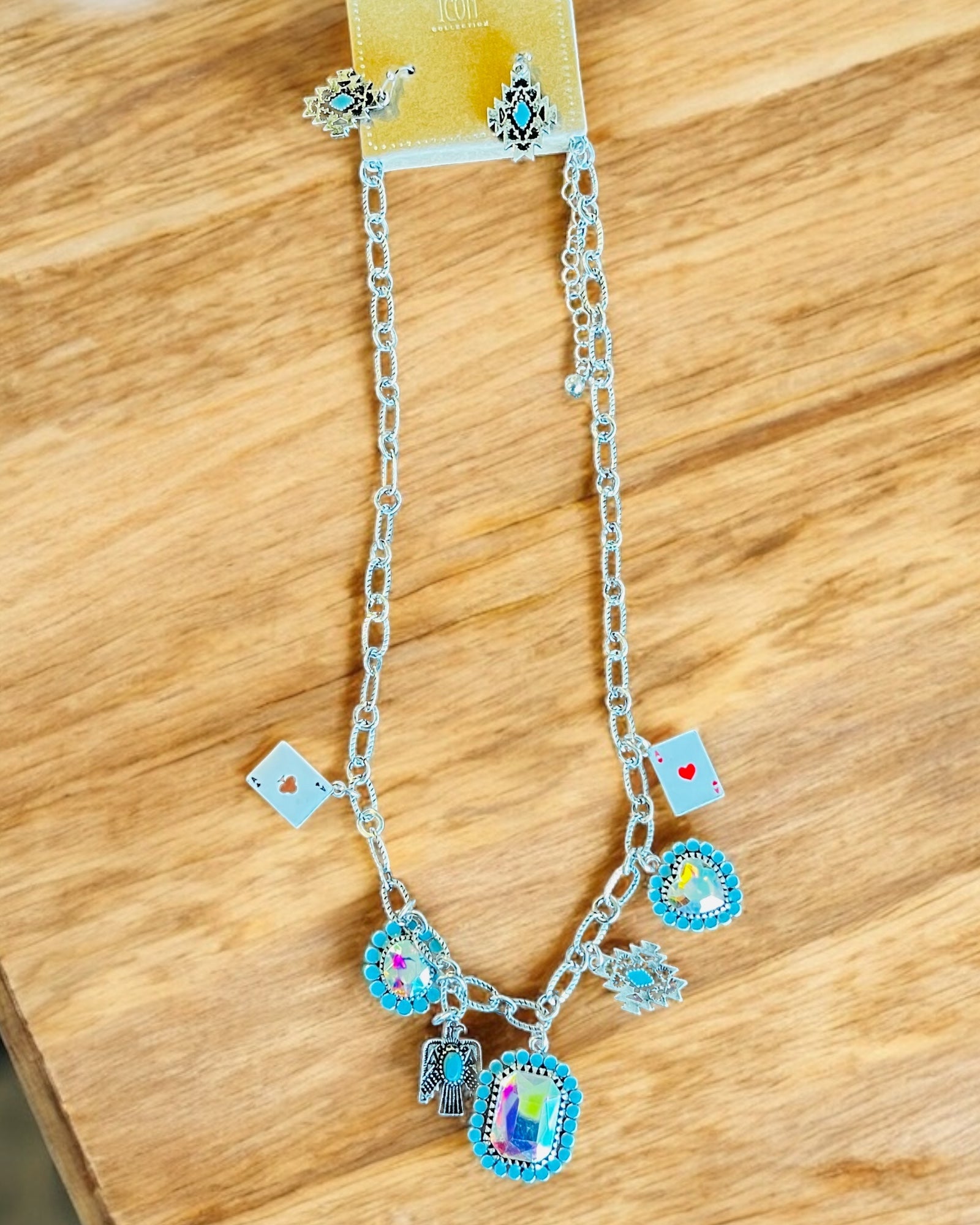 TURQUOISE CHARM NECKLACE SET WITH EARRINGS