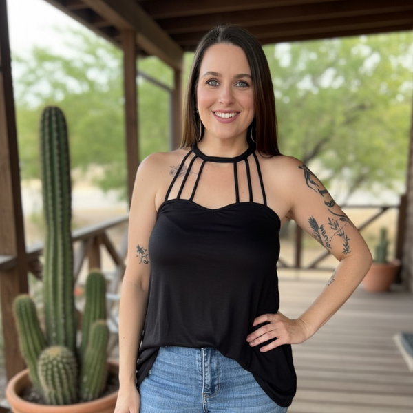 CASANDRA STRAPPY NECKLINE TANK