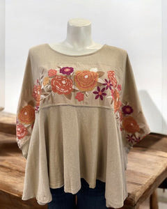 MILLIE TAN EMBROIDERED TOP TAN