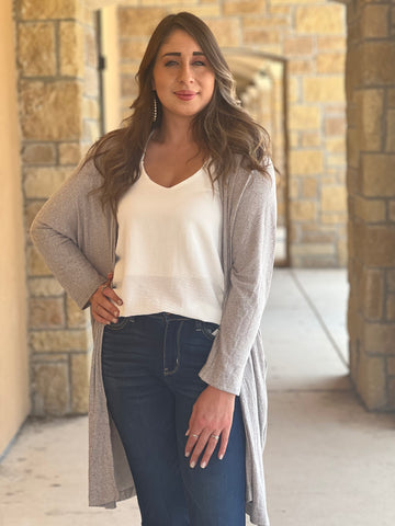 GREY LONG CARDIGAN