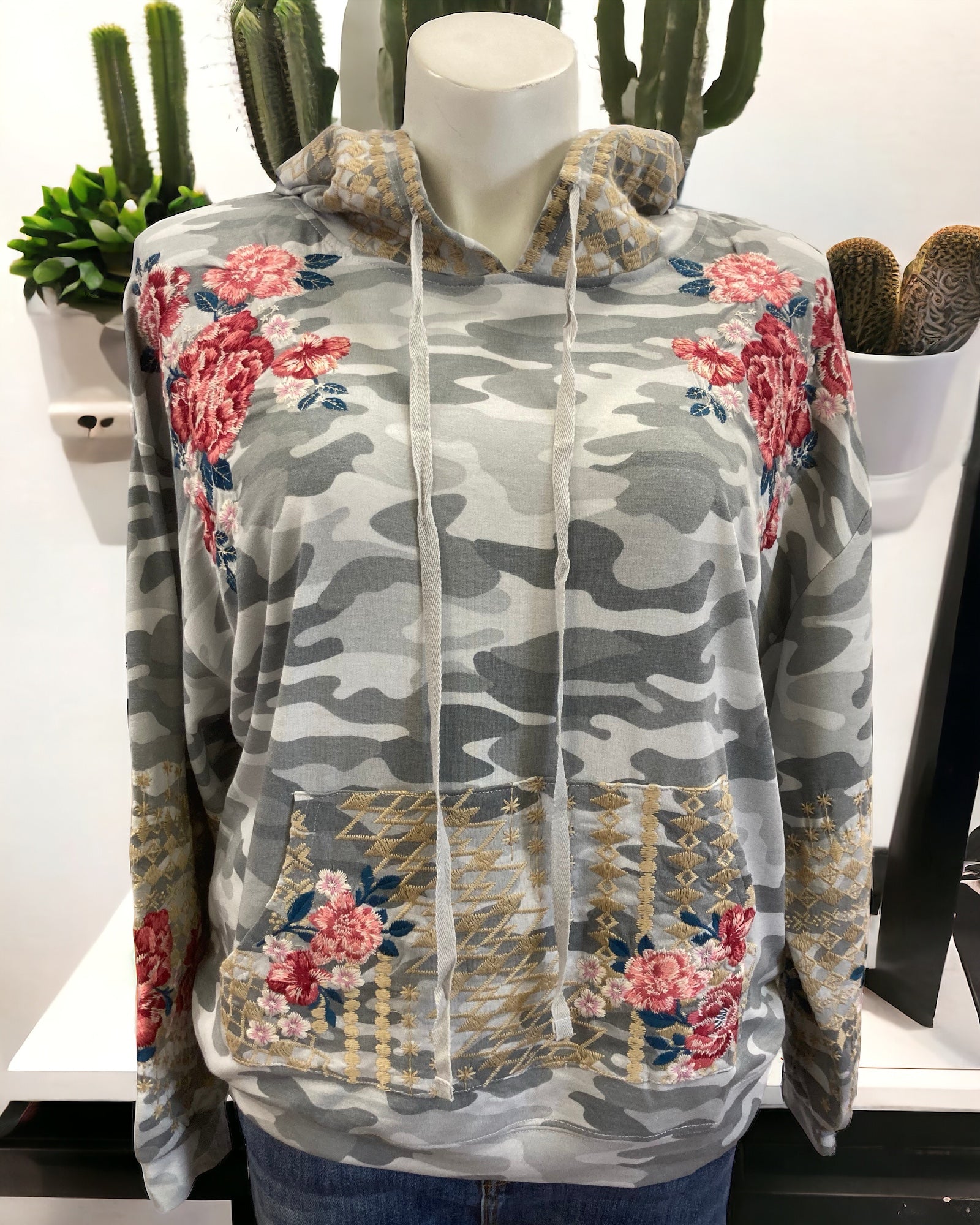 GREY CAMO EMBROIDERED HOODIE