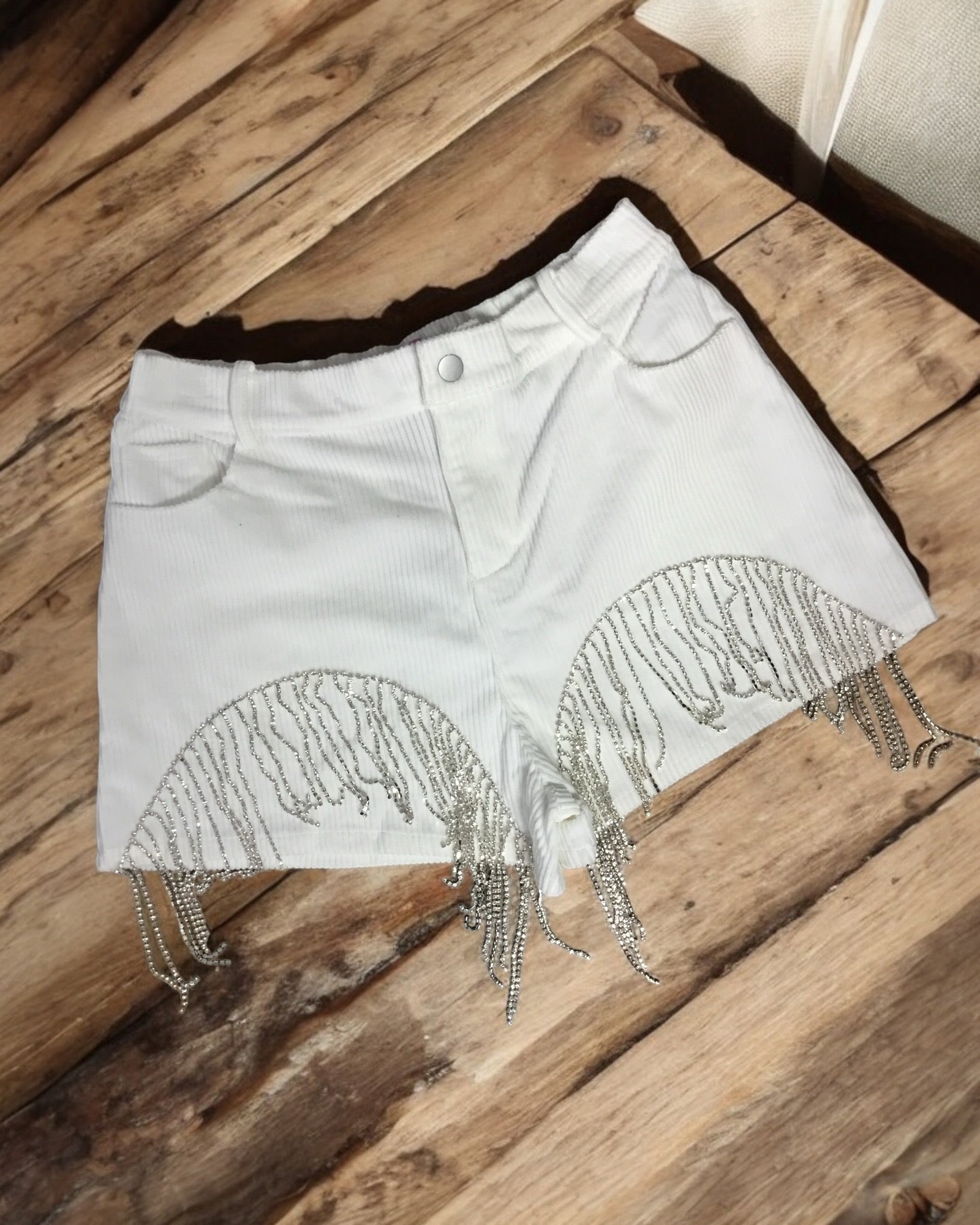 WHITE RHINESTONE SHORT