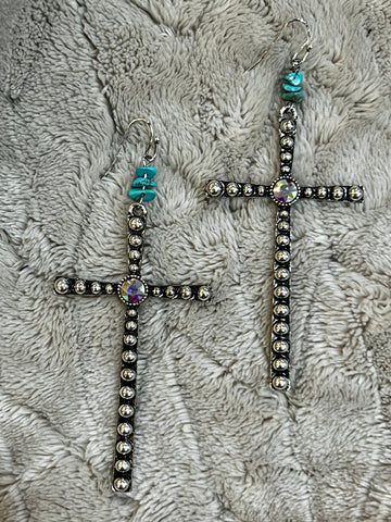 AB SINGLE STONE CROSS EARRINGS