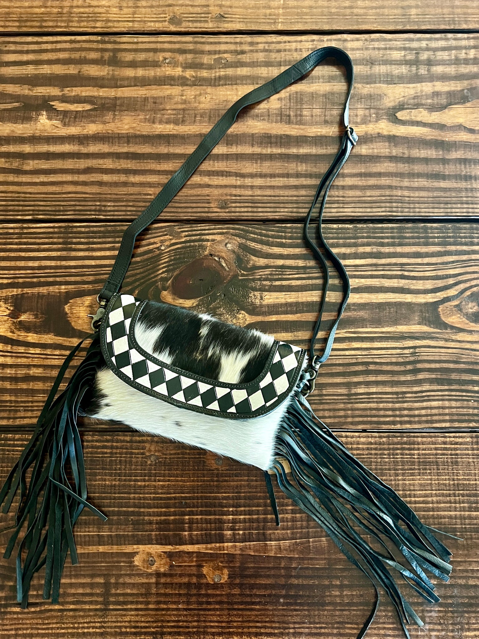 SHELLY CHECKERED HAIR ON HIDE HANDBAG