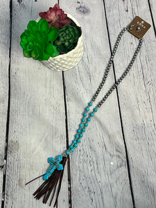 LONG TURQUOISE CROSS NECKLACE