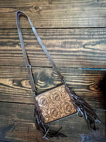 HEIDI TOOLED HAIR ON HIDE FRINGE HANDBAG