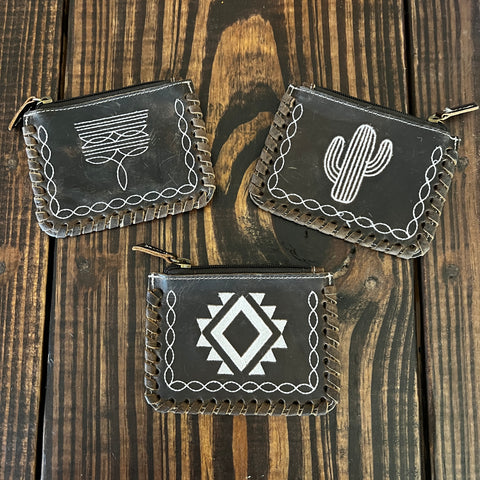 EMBROIDERED LEATHER COIN POUCH