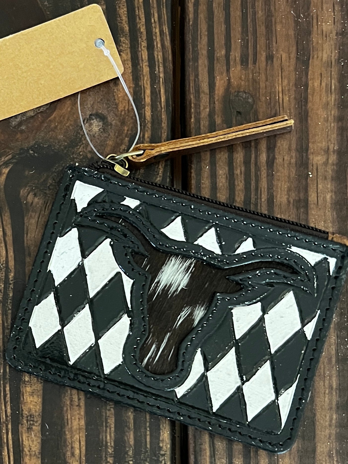 CHECKERED COIN PURSE WITH LONGHORN