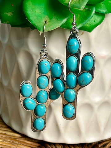 TURQUOISE STONE CACTUS EARRINGS