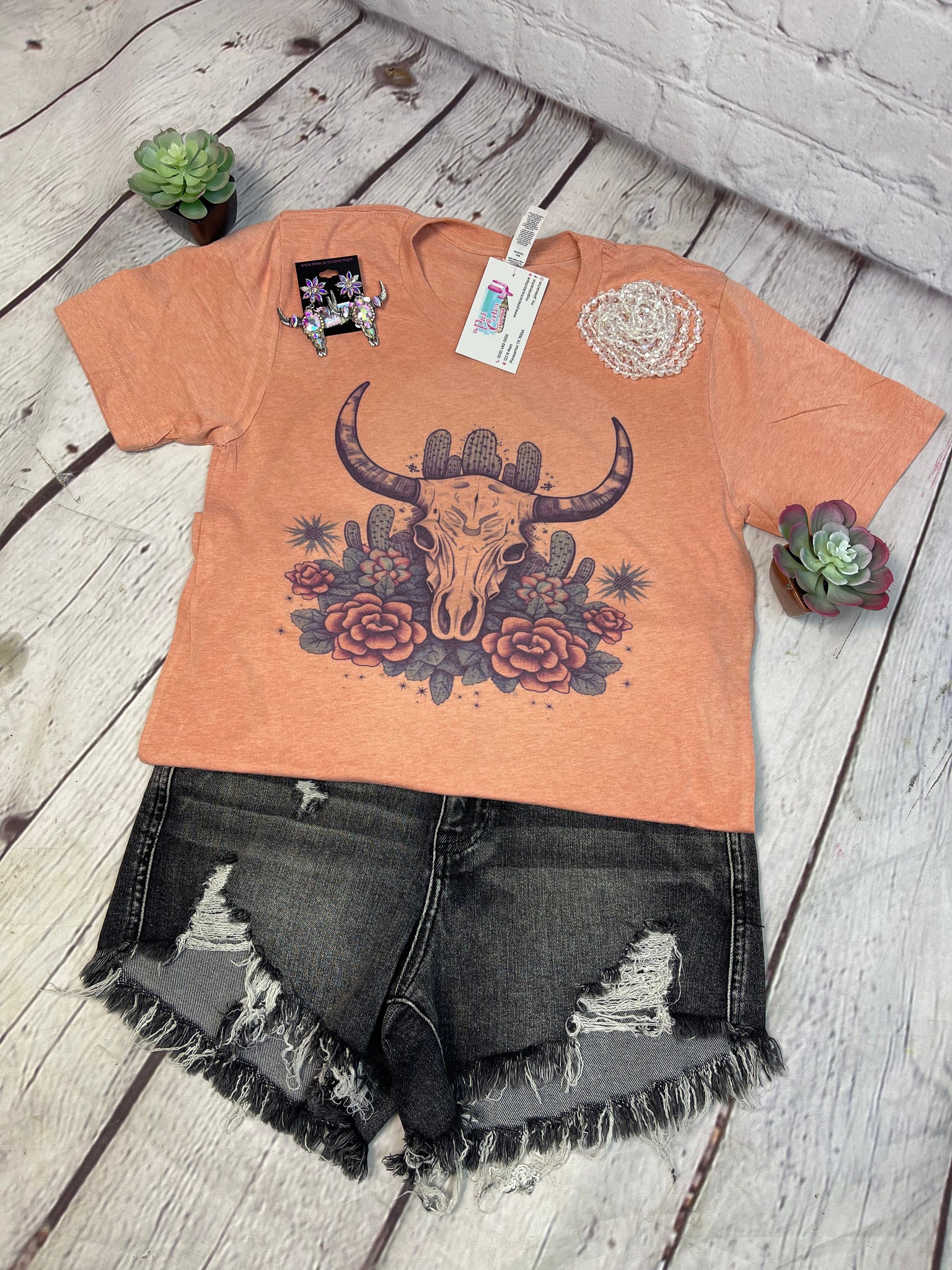 CORAL BULLSKULL TEE