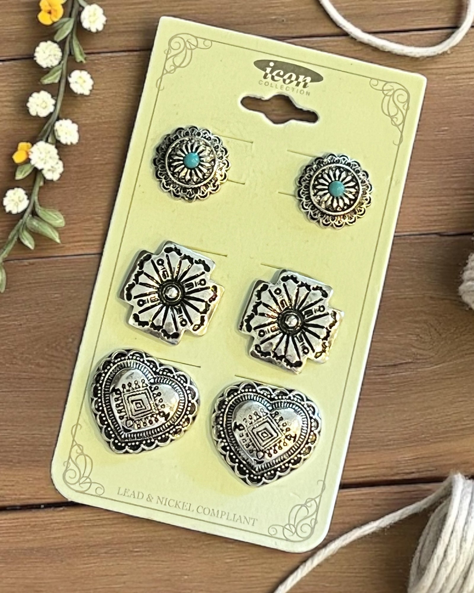 3 PC STUD EARRINGS