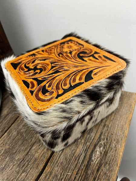 TOOLED HAIR ON HIDE JEWELRY BOX