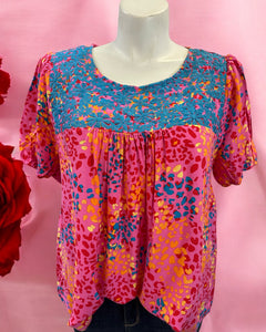 HEIDI PINK EMBROIDERED SAVANNA JANE TOP