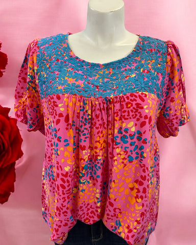 HEIDI PINK EMBROIDERED SAVANNA JANE TOP