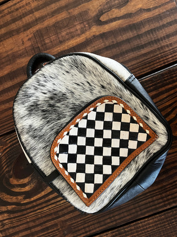 CHECKRED LEATHER / HAIR ON HIDE MINI BACKPACK