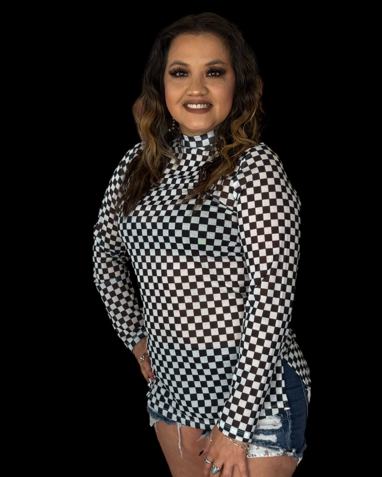 SHEER BLACK AND WHITE CHECKERED LAYERING TOP