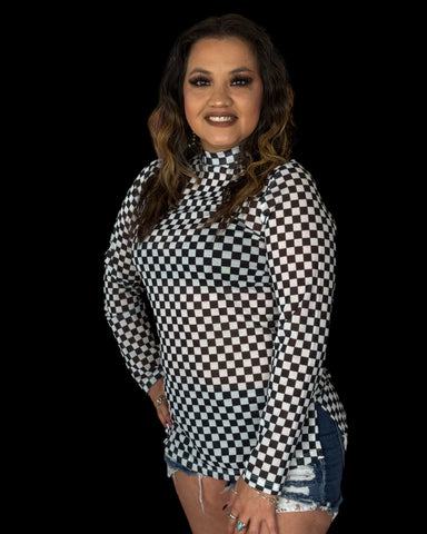 SHEER BLACK AND WHITE CHECKERED LAYERING TOP