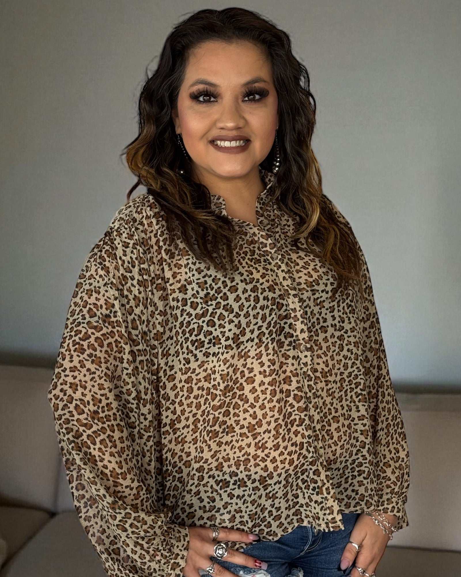 SHEER LEOPARD BUTTON UP TOP