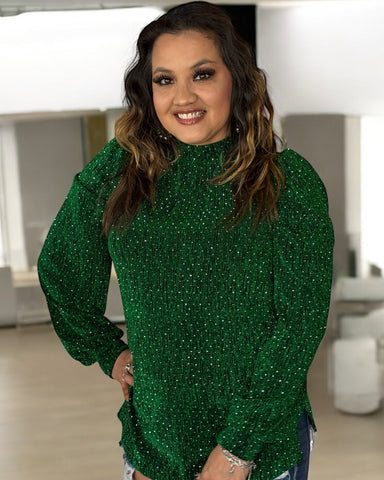 GREEN  PUFF SLEEVE TOP