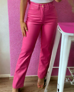 JUDY BLUE PINK FAUX  LEATHER TUMMY CONTROL JEANS