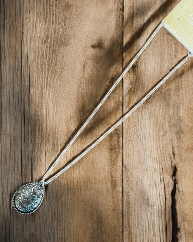 TOOLED SILVER TEARDROP NECKLACE