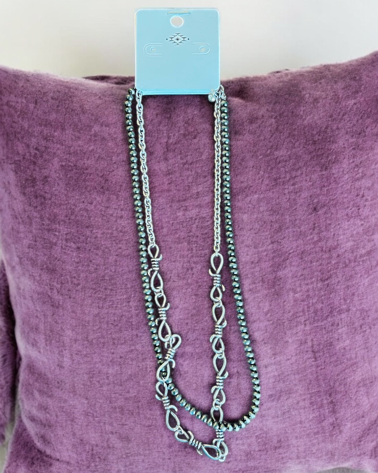 BARB WIRE AND NAVAJO BEAD 2 LAYER NECKLACE