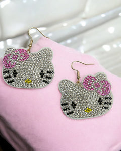 RHINESTONE KITTY CAT EARRINGS