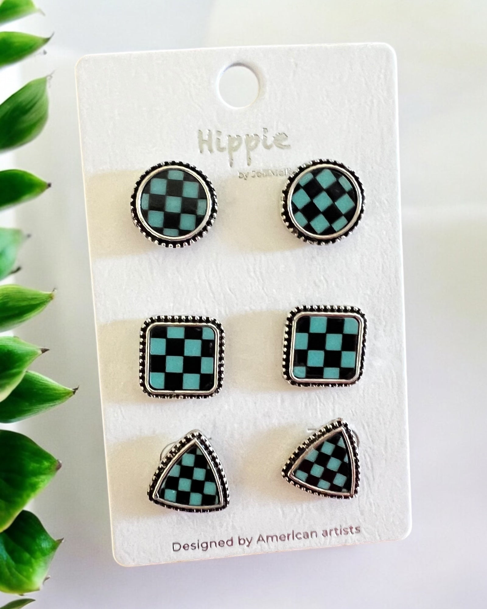 CHECKER 3 PC EARRINGS